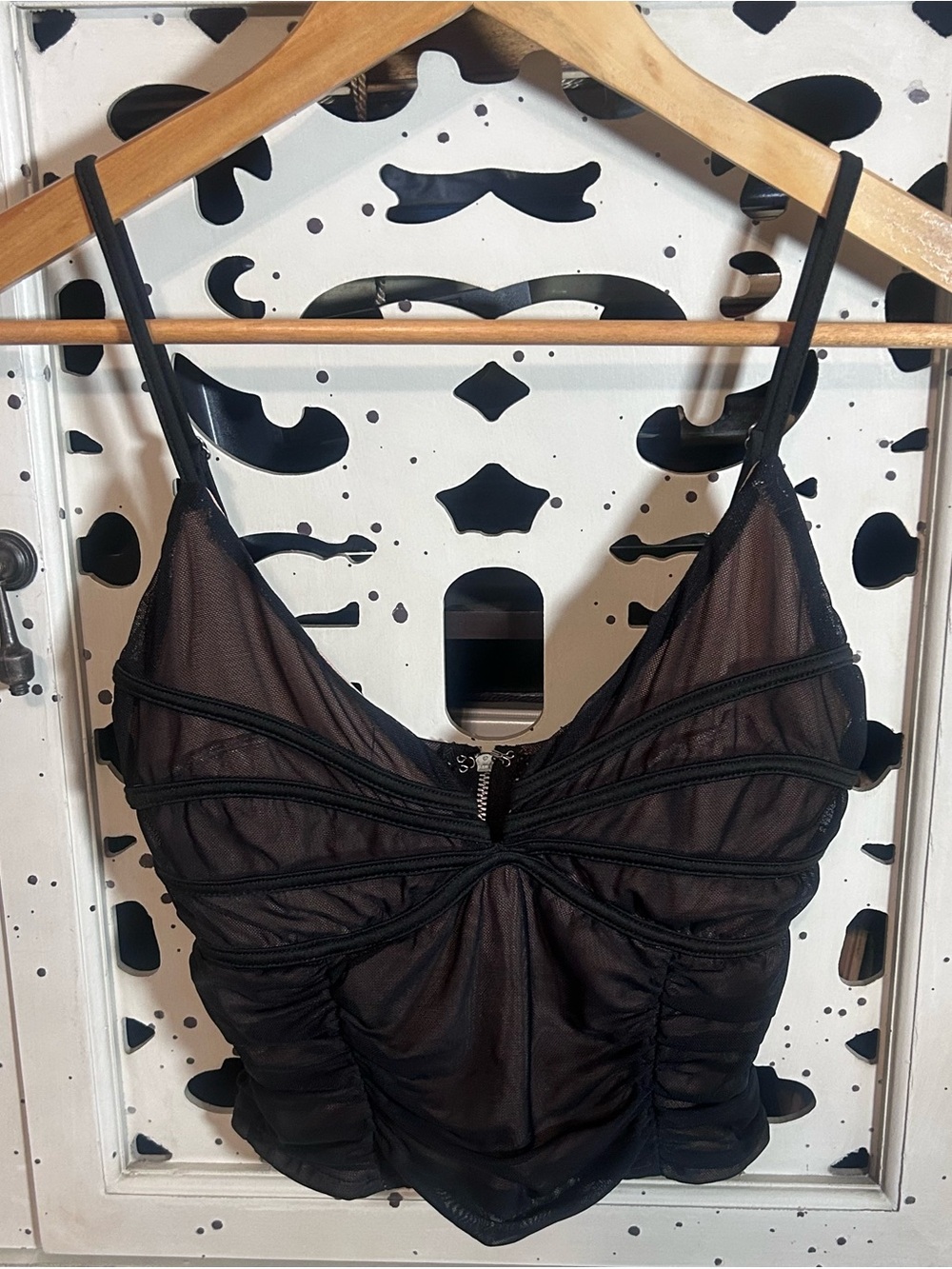 Forever 21 Women’s S Black Sheer Mesh Ruched Cami Top Zip Front Corset Style